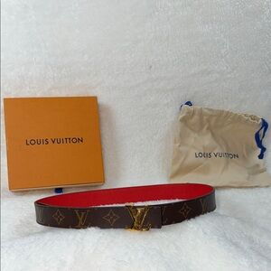 Louis Vuitton Red Belt with Gold Emblem